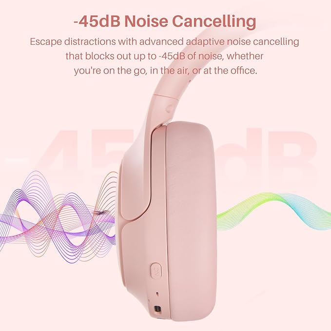 TOZO HT3 Hybrid Noise Cancelling Headphones, 90H Battery Life Wireless Over Ear Bluetooth 6.0 Foldable Headset, AI Voice Assistant with 5 Mics, Connect 2 Devices and Hi-Res Sound, 32 EQ Audio Presets
