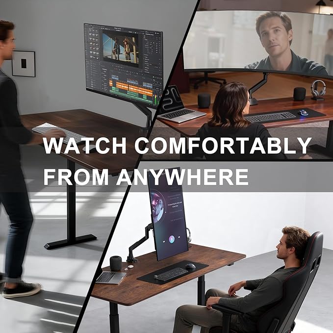 WALI Heavy Duty Single Monitor Arm for 17-49 Inch Flat Curved Ultrawide Screens, up to 33 Lbs, Adjustable Single Monitor Desk Mount for Home Office Gaming, VESA 75/100mm (GSM001XLN), Black