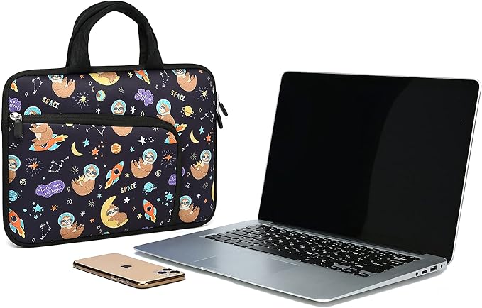 14 15 15.4 15.6 inch Laptop Handle Bag Computer Protect Case Pouch Holder Notebook Sleeve Neoprene Cover Soft Carrying Case with Extra Pockets For Dell Lenovo HP Chromebook (Space Sloth)