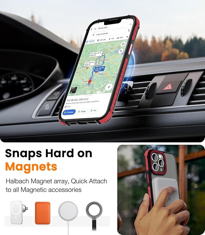 DEERLAMN Strong Magnetic Case for iPhone 13 Pro Max 6.7-Inch,[Compatible with Magsafe][Military Grade Drop Protection] Translucent Matte Shockproof Protective Phone Cover-Frosted Red