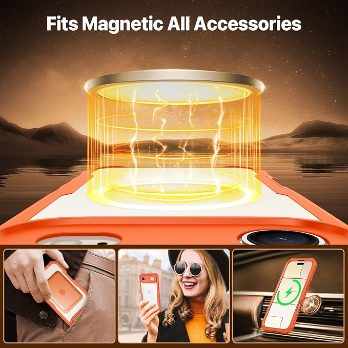CENHUFO Magnetic Privacy for iPhone 17 Air Case [Compatible with Magsafe] Full Body Phone Case Built-in 9H Tempered Glass Privacy Screen Protector, Camera Protection Shockproof Bumper Cover -Orange
