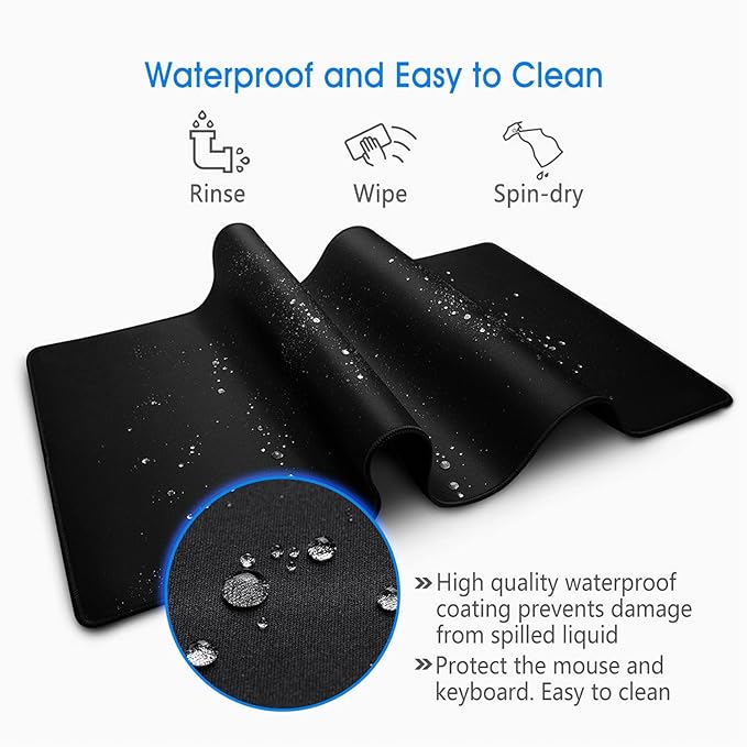 Large Gaming Mouse Pad & Desk Mat (31.5"x11.8") - Non-Slip Rubber Base, Stitched Edge - Black Mousepad for PC, Computer Gaming & Office Work
