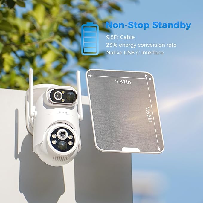 Eseecloud Si-Home Dual Lens Solar Security Camera Wireless Outdoor System,5GHz Wi-Fi, Battery Power, Color Night Vision, Two Way Audio, Easy to Setup,AI Motion Tracking,500GB, 180 Days Exchange Policy