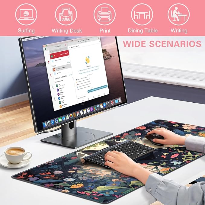 Anime Cat Mouse Pad Desk Mat, Kawaii XXL Large Gaming Mouse Pad Keyboard with Stitched Edges Non-Slip, 35.4×15.7in Mousepad Mat for Desktop Computer Laptop Office Women Decor Funny Cute