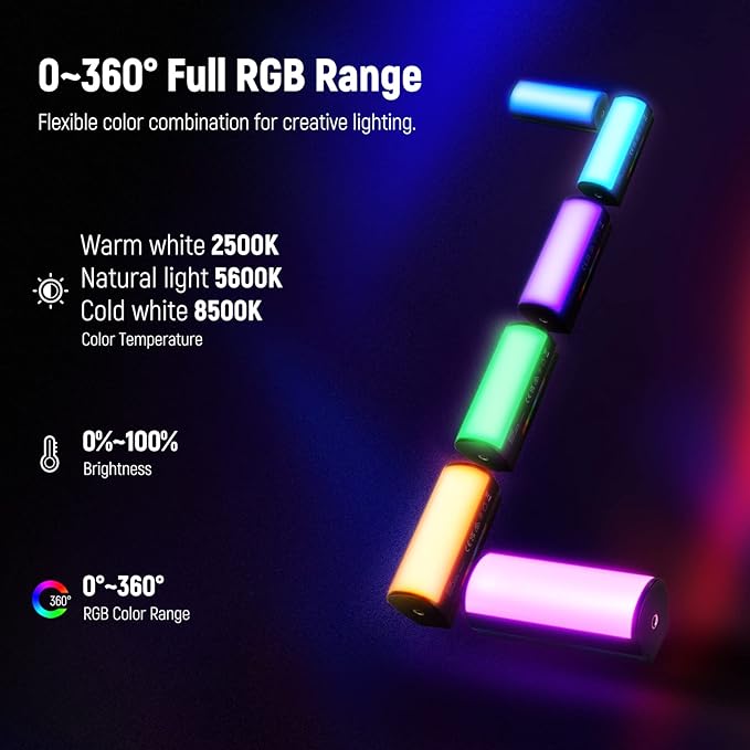 NEEWER Basic Magnetic Handheld Light Wand, 360° Full RGB Mini LED Video Light Stick, 2500mAh Battery, 2500-8500K Dimmable Camera Tube Light for Studio Photography TikTok YouTube Vlog, TL96RGB