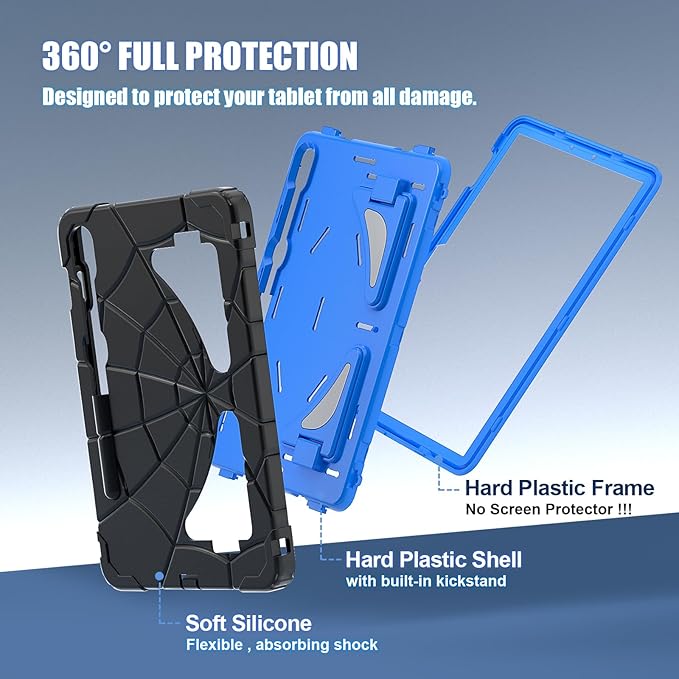 AKABEILA Compatible with Samsung Galaxy Tab S7/S8/S9/S9 FE 11 inch(2023) Tablet Case，Lightweight Shockproof Rugged Protective Cover with Kickstand for Kids Children Boys Babies Black Blue
