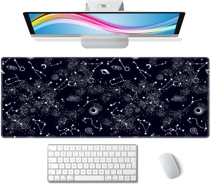 Desk Mat, Big Desk Pad, XL Extended Gaming Mouse Pad, Large Mouse Pad for Desk Rubber Base Mousepad with Stitched Edges, Keyboard Mouse Mat for Work, Game, Office, Home - Space Galaxy Constellation