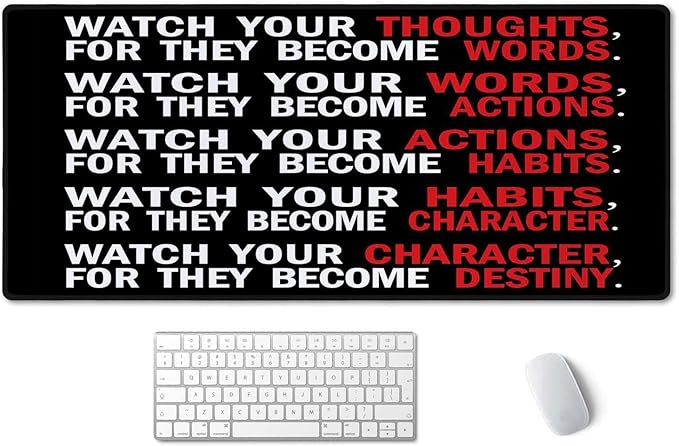 SSOIU Watch Your Thoughts Motivational Words Quotes Mouse Pad 35.5 X 15.7 Inch XXL Full Desk Mousepad Extended Large Non-Slip Rubber Base Waterproof Big Keyboard Mat with Stitched Edges for Office