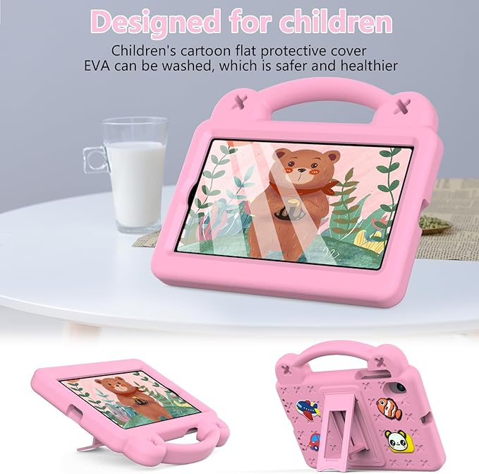 AKABEILA Compatible with ONN 7.0 Tablet (4nd Gen)-100135924(2024) Tablet Case, Kids Friendly Universal Lightweight Shockproof Protective Case with Shoulder Strap & Stand Handle & Pen Tray Pink