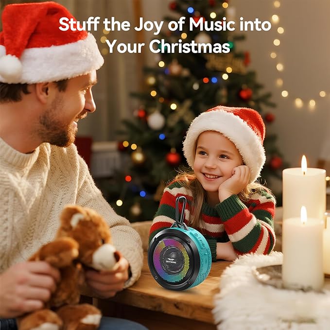 Shower Speaker, Certified IPX7 Waterproof,Portable Bluetooth Speaker with Suction Cup,Hook,Light, Stocking Stuffers, Premium Mini Outdoor Wireless Speaker, Ideal Gift for Christmas (Blue)