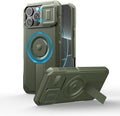 Dexnor for iPhone 16 Pro Max Case with Slide Camera Cover & Adjustable Kickstand, Rugged Shockproof Bumper Cases Heavy-Duty Magnetic Protective Cover,Army Green