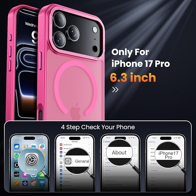 for iPhone 17 Pro Case with 2X Screen Protectors [Compatible with MagSafe] Military Grade Drop Protection Skin Feeling Cover Shockproof Slim Fit iPhone 17 Pro Phone Case 6.3 inch,Pink