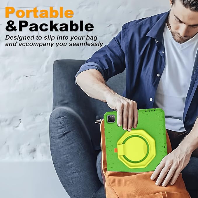 for iPad Pro 12.9 Case 6th/5th/4th/3rd Generation with 360° Rotating Stand & Pencil Holder, Heavy Duty Cute Cover for iPad Pro 12.9 inch 2022/2021/2020/2018, Green