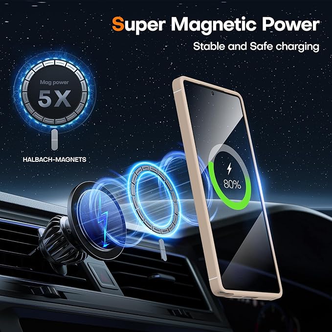 TOCOL Magnetic for Samsung Galaxy S25 Ultra Case, Kickstand with Upgraded Full Camera Protection, Compatible with Magsafe, Drop Protection Slime Cover for Samsung Galaxy S25 Ultra 6.9-Inch (Desert)