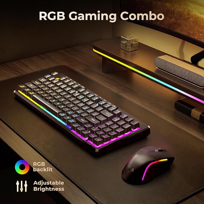 Redragon S156 Wireless Keyboard and Mouse with Tri-Mode, Mechanical Feel Keyboard and 4800 DPI 61G Ultra-Light Gaming Mouse, RGB Backlit, 4 Macro Keys, Long Battery Life for PC, Mac, Ideal for Gamer