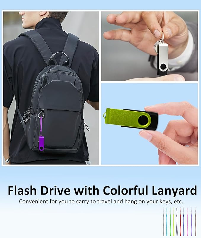 4GB USB Flash Drive 20 Pack Nicepicten Bulk USB 2.0 Thumb Drive FAT32 Flash Drives Multipack Swivel Jump Zip Drive USB Memory Stick with Label & Lanyards (4GB Black)