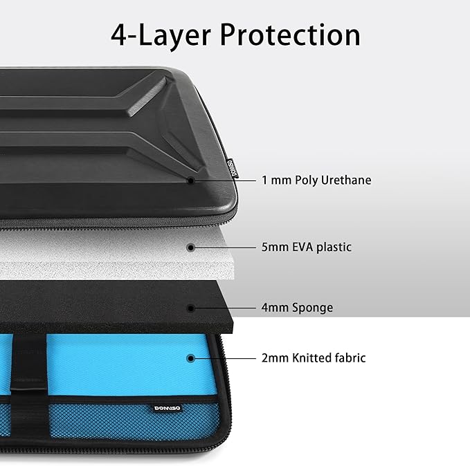 DOMISO 13 Inch Laptop Hard Case, Waterproof Shockproof Hard Shell Laptop Sleeve Protective Case with Retractable Handle for MacBook Air Pro Neo/Dell XPS//Microsoft Surface/Lenovo Yoga/HP Envy,Black
