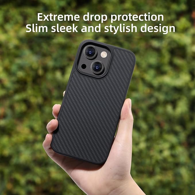 Tigowos Real Carbon Fiber for iPhone 15 Case, Fits magSafe Sturdy Protective Case for iPhone 15 Carbon Fiber Aramid Fiber with Military-Grade Drop Cover, Supports Wireless Charging, Black
