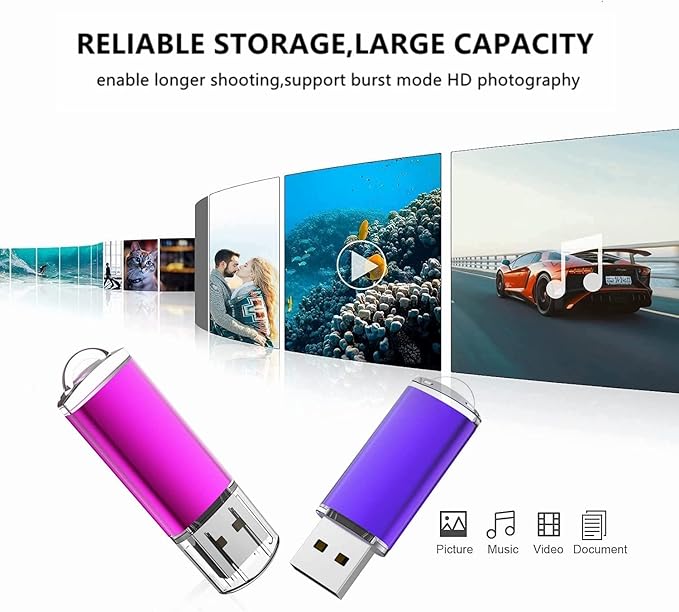 64GB Flash Drive 10 Pack 64G USB Flash Drive K&ZZ 64 GB Thumb Drive Memory Stick Gig Stick USB 2.0 Pen Drive Zip Drive Jump Drive, 5 Colors (Purple, Blue, Pink, Green, Orange)