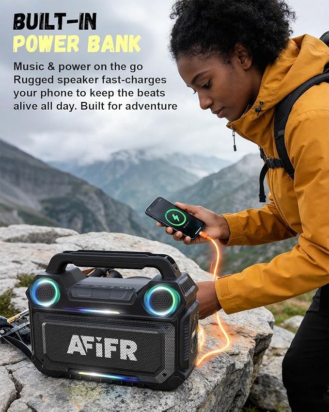 Outdoor Bluetooth Speaker, 160W Loud Bass! Rugged, IP67 Waterproof, 24H Playtime with Lights, Wireless TWS Pairing Portable Speakers for Party, Outsides, Travel, Beach, Garage (Black)
