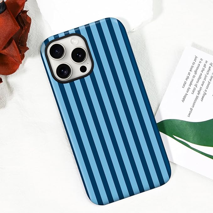 Magnetic for iPhone 12 Pro Max Case Cute Stripes Phone Case, Shockproof Slim TPU and Hard PC Protective Phone Cover Compatible with MagSafe Designed for Women Girls, Lake Blue