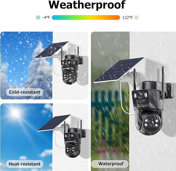 Dual Lens Solar Security Cameras Wireless Outdoor, 5G/2.4G WiFi 6, 360° View Pan/Tilt Home Security Camera with 6MP Color Night Vision, Motion Detection, 2-Way Audio, Spotlight Siren, Easy to Install