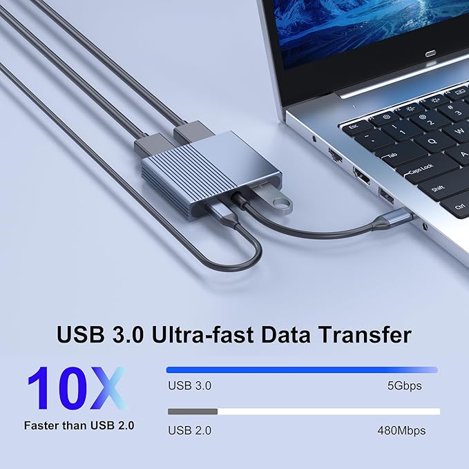 Display Port Splitter for Dual Monitors, 4K@60Hz USB C to Dual DisplayPort Adapter for Dell/HP/Mac Laptops, Type C to Display Port Multiport with USB3.0/PD, Dual Monitor Adapter, Displayport MST Hub