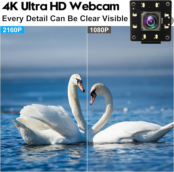 4k USB Camera Autofocus 100 Degree No Distortion Lens Color Night Vision Webcam for Computer UVC USB2.0 Lightburn Cam Plug and Play for Raspberry Pi Linux Mac OS Jetson Nano