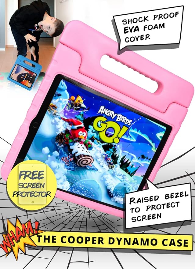 Official Cooper Dynamo Kids iPad Pro 12.9 Case for 1st/2nd Generation (2015/2017) | Unbreakable Protection, Magic Handle, Stand & Pencil Holder (NOT for 2018-2022 3rd-6th Gen) (Bubble Gum Pink)