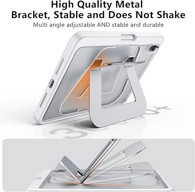 Case for iPad mini 7 A17 Pro 2024/iPad Mini 6 2021 8.3 Inch/iPad mini 7th/6th Gen Case,Dual Multi-Angle Adjustable Kickstand Protective Cover with Built-in Pencil Holder,Hard Backplate,White