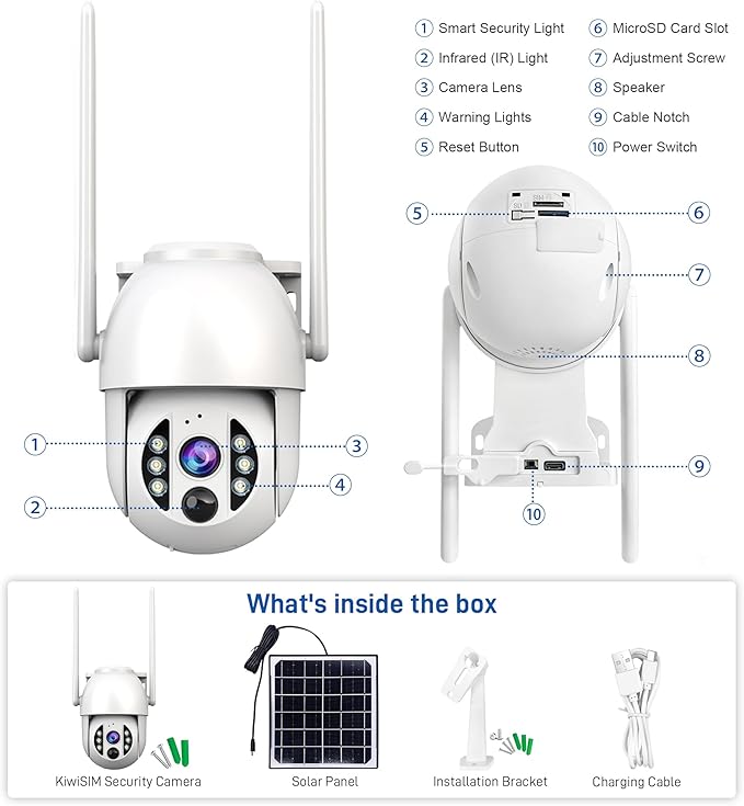 4G LTE 3K Security Cameras, Wireless Solar Powered Security Camera Outdoor, IP66, HD Color Night Vision, AI Triple Detection, 360° Auto Tracking, Smart Cameras for Home Securitym, No WiFi Required