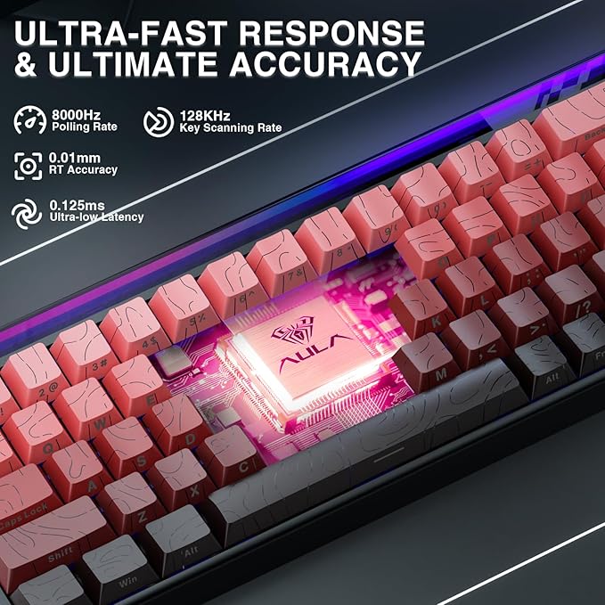 AULA Hero 68 HE 60% Gaming Keyboard Wired, Hall Effect Magnetic Switch Keyboard with 8K Hz Polling Rate, Side Printed PBT Keycaps, RGB Light Box, Customizable Web Software for PC/Mac Gamers