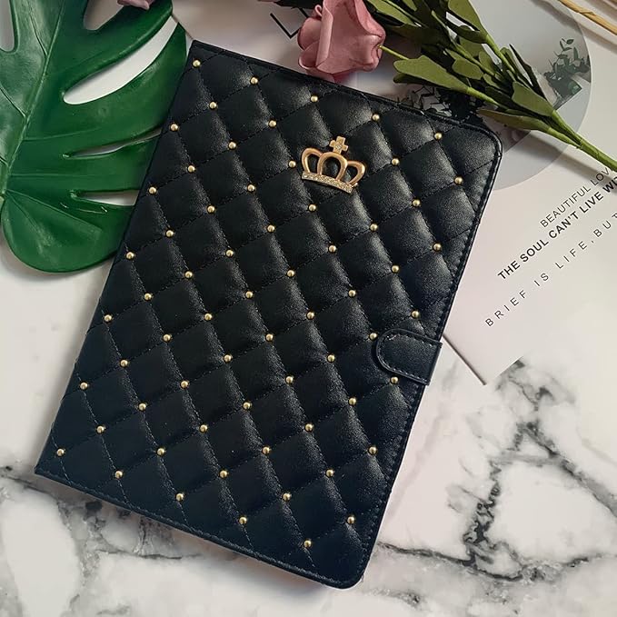 Changjia for iPad Air (3rd Gen) 10.5" 2019/iPad Pro 10.5" 2017 Case,Cute Crown Bling Rhinestone PU Leather Elegant Smart Auto Sleep/Wake Stand Shockproof Protective Case for Apple iPad 10.5 inch,Black
