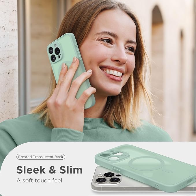 CAPRARO CAPRRO Magnetic for iPhone 13 Pro Max Case, [Compatible with MagSafe] [Full Camera Protection] Shockproof Protective Slim Translucent Matte Phone Case for iPhone 13 Pro Max 6.7'', Mint Green