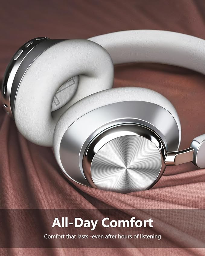 Wentronic Y03 Bluetooth Headphones Wireless Active Noise Cancelling Over Ear Headphones 48 Hours Playtime High Sound Quality 6 EQ Music Mode Headphones with Soft Ear Cushion - Silver
