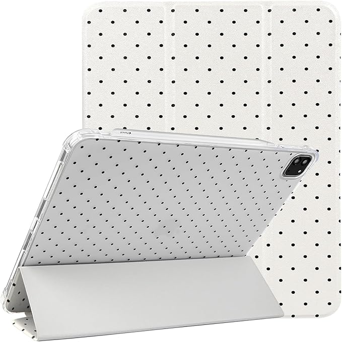 Lovmooful Compatible for iPad Pro 12.9-Inch 2022/2021/2020/2018 (6th/5th/4th/3rd Generation) Case with Pencil Holder Cute Polka Dot with Aesthetic Design Soft TPU Trifold Stand Protective-White