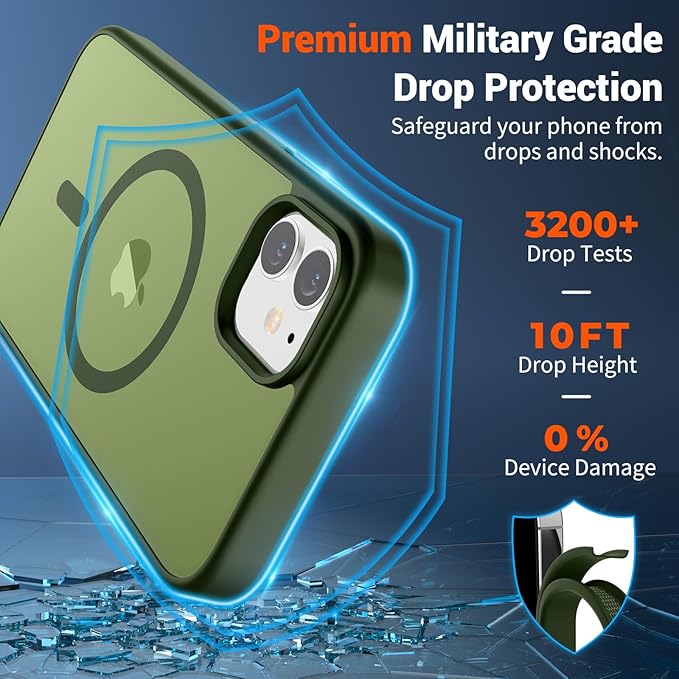 SUPFINE Magnetic for iPhone 12 Case/iPhone 12 Pro Case (Compatible with MagSafe)(Military Grade Drop Protection) Slim Translucent Matte Shockproof with Anti-Fingerprint Phone Case,Cangling Green
