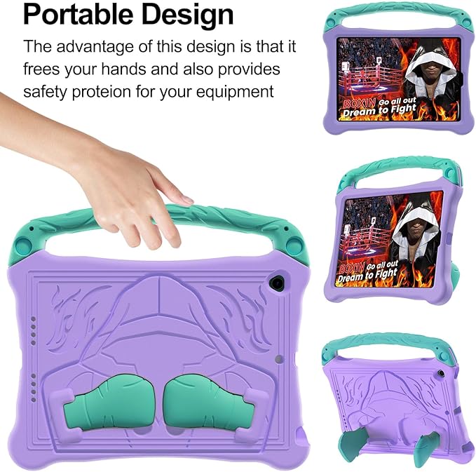 Dteck for iPad Air 3rd Generation and iPad Pro Case 10.5" 2019/2017 Release, Cute Boxing Shockproof Hard Case with Handle/Kickstand/Shoulder Strap, Protective Lightweight Kids-Friendly Cover, Purple