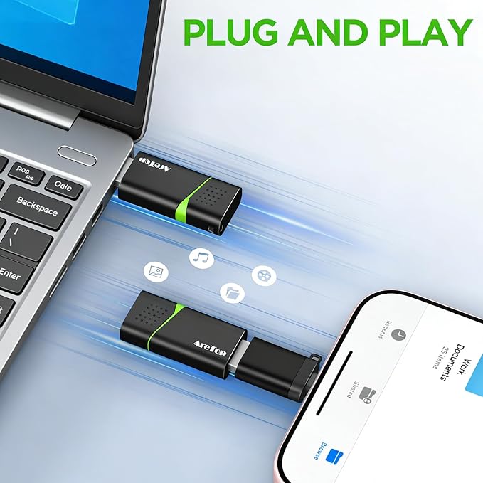 8GB Flash Drive with Type C Adapter, AreTop Retractable USB 2.0 Thumb Drive Multicolor USB Drive for Date Storage, High Speed Jump Drive with LED Indicator Lanyard, 8GB 1 Pack (Green)