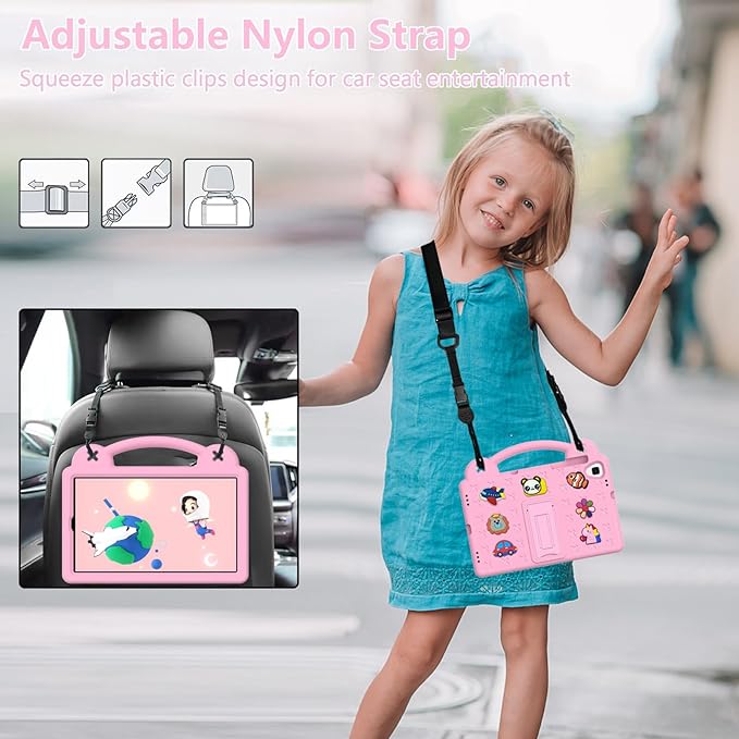 AKABEILA Compatible with Samsung Galaxy Tab A 10.1(2019)/Lenovo Tab M10 HD 2nd Gen/Tab K10/M10 Plus 10.3 inch Tablet Case, Kids Case with Shoulder Strap & Stand Handle Pink