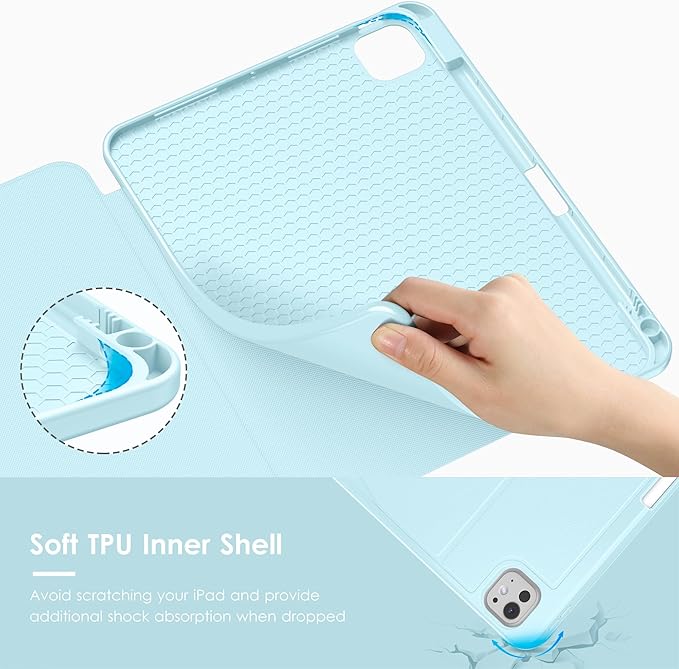 VIKESI Case for iPad Pro 11 inch (M5/M4) 2025/2024,Multiple Angles Stand Cover,Soft Back,Pencil Holder,and Auto Sleep/Wake,Ice Blue