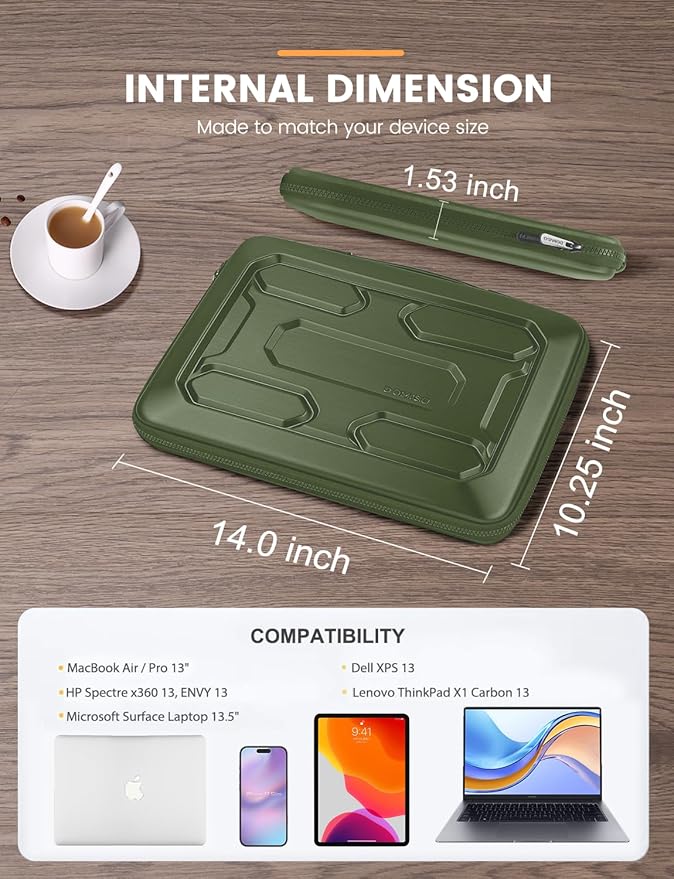 DOMISO 13.3 inch Laptop Sleeve with Handle Shockproof Computer Bag Waterproof EVA Protective Carrying Case for 13-13.3 inch Notebooks/13 MacBook Air/MacBook Pro Retina/Dell XPS 13/HP,Green