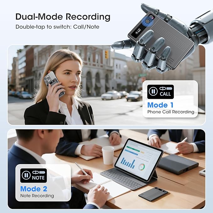 Alotwan AI Voice Recorder - AI Note Taking Device with Transcribe & Summarize, Support 118 Languages, 64GB APP Control, AI Noise Cancellation, Clear Audio Recorder for Lectures, Meetings, Calls