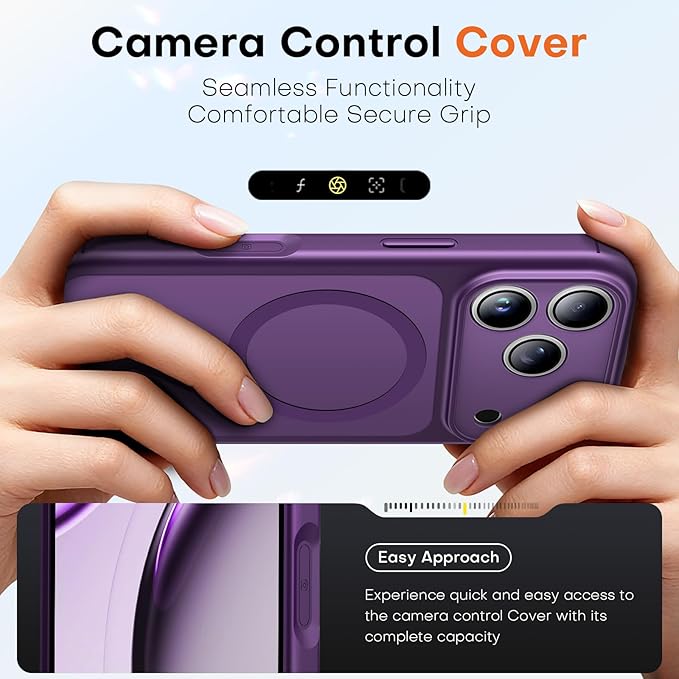 TAURI for iPhone 17 Pro Case, Compatible with MagSafe, (Full Camera Protection) Camera Control Cover Solid-Color Matte Magnetic Phone Case for 17 Pro 6.3", Purple