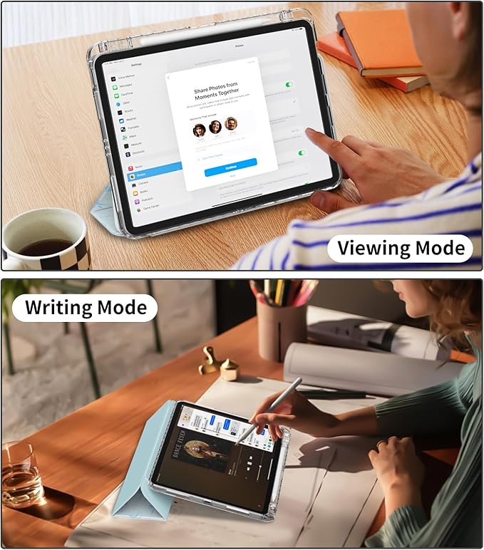 for iPad Air 11 Inch Case M4 (2026)/ M3 (2025)/ M2 (2024), iPad Air 10.9" 5th/4th Generation Case 2022/2020 with Pencil Holder, Trifold Stand Protective Clear Cover, Bow Composition Book