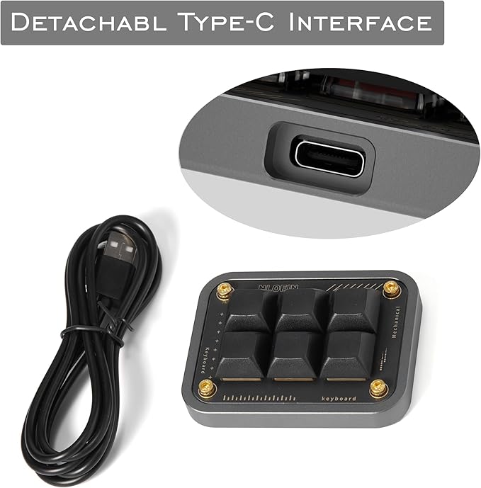 Custom Macro Pad Programmable Designer Mini Keyboard 6 Keys (Grey,KB06)