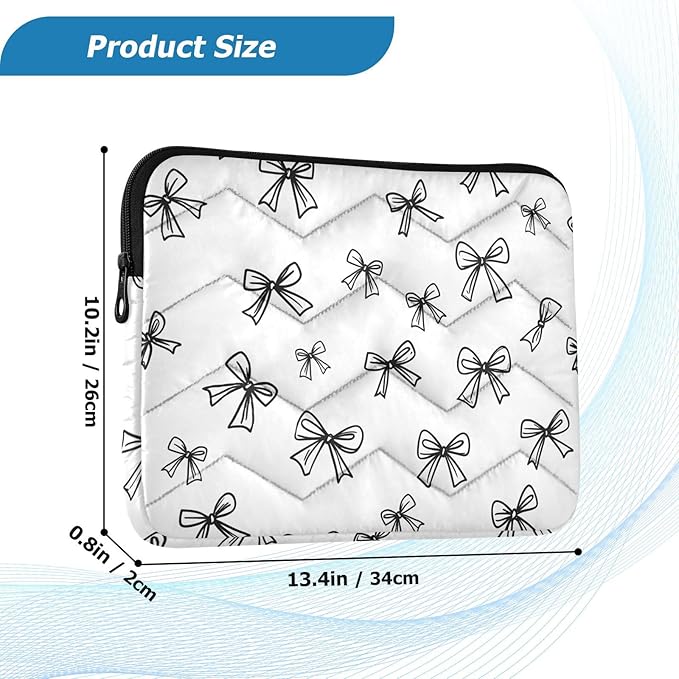 Laptop Case Sleeve, Black White Line Bows Pattern Shockproof Protective Computer Carrying Cover, Briefcase Handbags 13-13.3inch Laptop Sleeve Bag