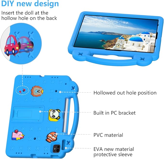 AKABEILA Compatible with Apple iPad 7 2019 10.2/iPad 8 2020 10.2/iPad 9 2021 10.2/iPad Pro 10.5 2017/iPad Air 3 2019 10.5 Tablet Case, Kids Case with Shoulder Strap & Stand Handle & Pen Tray Sky Blue
