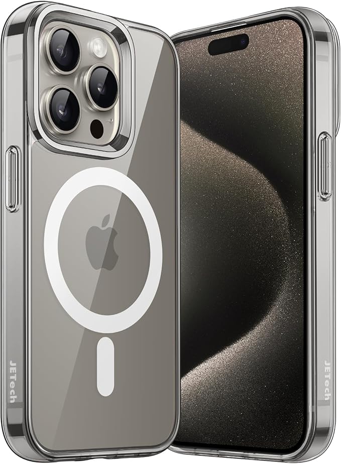JETech Magnetic Case for iPhone 15 Pro 6.1-Inch Compatible with MagSafe Wireless Charging, Shockproof Phone Bumper Cover, Anti-Scratch Clear Back (Natural Titanium)