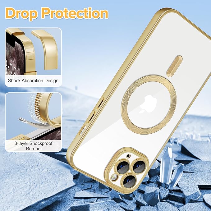 Hython Magnetic Clear for iPhone 11 Pro Case with Camera Lens Protector [Compatible with MagSafe] Luxury Plating Edge Slim Soft TPU Cover Protective Phone Case for iPhone 11 Pro 5.8", Matte Gold